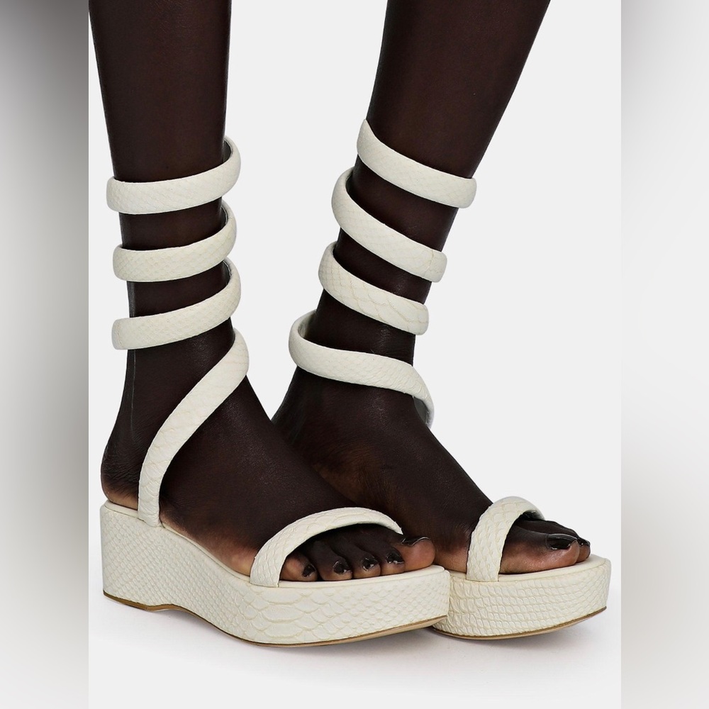 Cult Gaia Gabi snake embossed leather wrap sandals